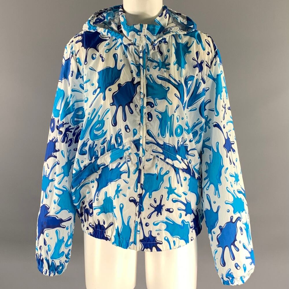 MOSCHINO Size 8 White Blue Polyamide Splash Raincoat